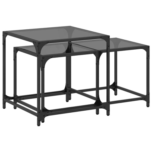 Nesting Coffee Tables 2 pcs with Black Glass Top Steel Nesting Coffee Tables 2 pcs with Black Glass Top Steel