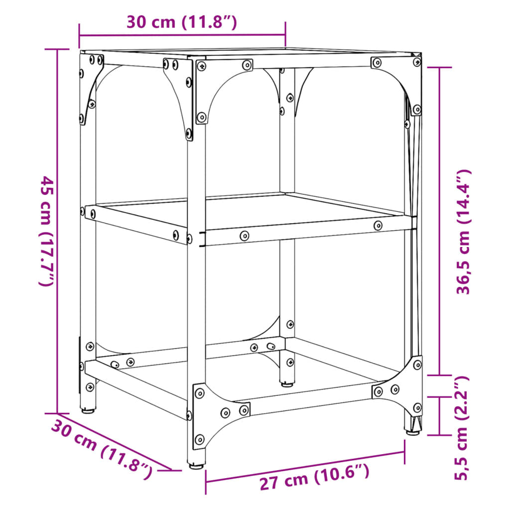 Coffee Tables with Black Glass Top 2 pcs 30x30x45 cm Steel