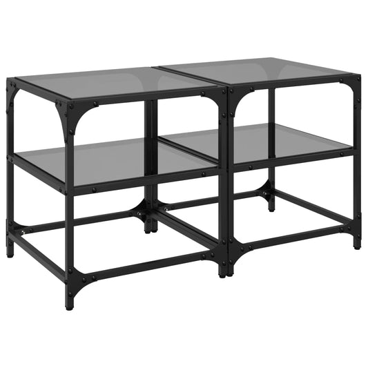Coffee Tables with Black Glass Top 2 pcs 40x40x45 cm Steel Coffee Tables with Black Glass Top 2 pcs 40x40x45 cm Steel