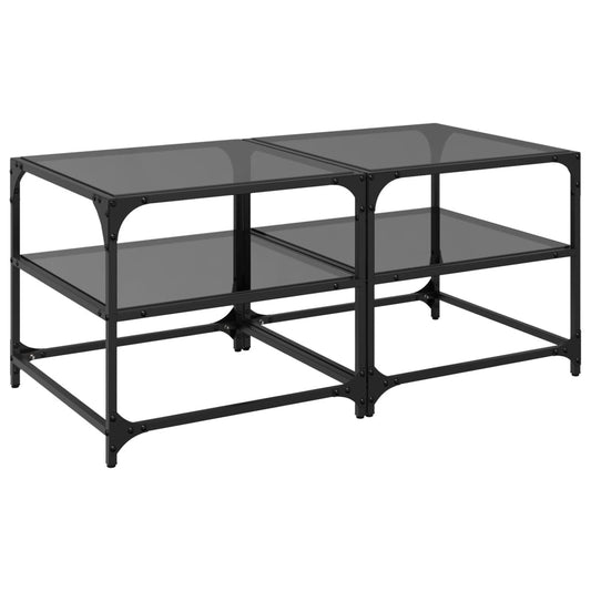 Coffee Tables with Black Glass Top 2 pcs 50x50x45 cm Steel Coffee Tables with Black Glass Top 2 pcs 50x50x45 cm Steel