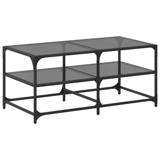 Coffee Table with Black Glass Top 98,5x50x45 cm Steel Coffee Table with Black Glass Top 98,5x50x45 cm Steel