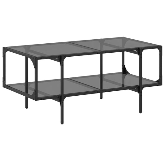 Coffee Table with Black Glass Top 98.5x50x45 cm Steel Coffee Table with Black Glass Top 98.5x50x45 cm Steel