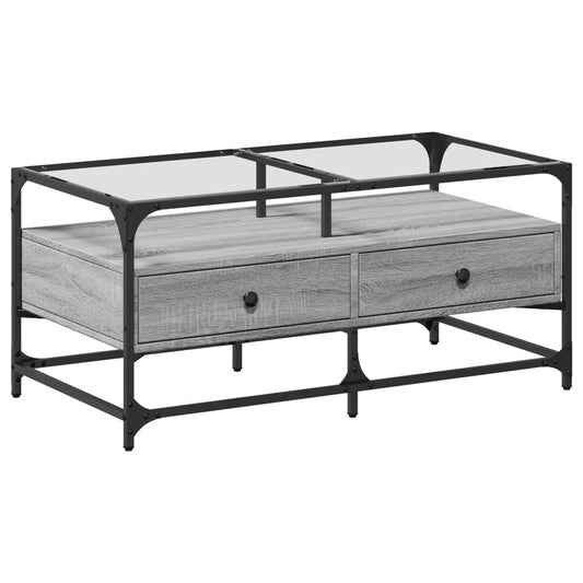Coffee Table with Glass Top Grey Sonoma 98.5x50x45 cm Steel Coffee Table with Glass Top Grey Sonoma 98.5x50x45 cm Steel