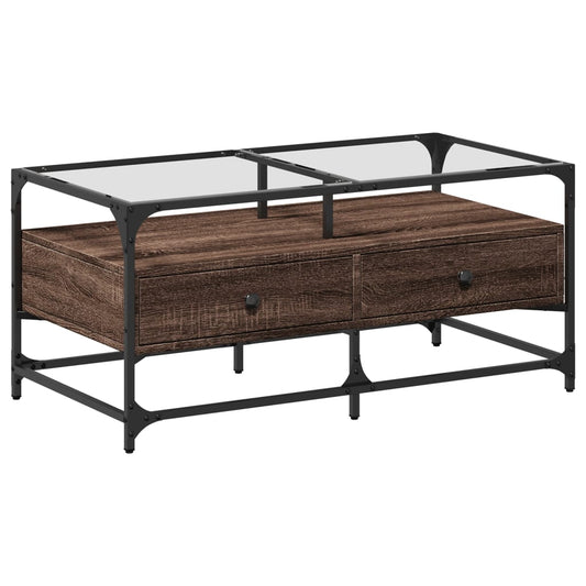 Coffee Table with Glass Top Brown Oak 98.5x50x45 cm Steel Coffee Table with Glass Top Brown Oak 98.5x50x45 cm Steel