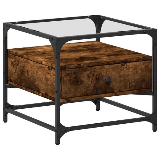 Coffee Table with Glass Top Smoked Oak 50x50x45 cm Steel Coffee Table with Glass Top Smoked Oak 50x50x45 cm Steel