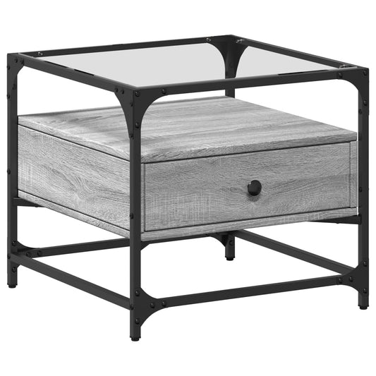 Coffee Table with Glass Top Grey Sonoma 50x50x45 cm Steel Coffee Table with Glass Top Grey Sonoma 50x50x45 cm Steel