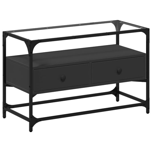 TV Cabinet with Glass Top Black 80x35x51 cm Engineered Wood TV Cabinet with Glass Top Black 80x35x51 cm Engineered Wood