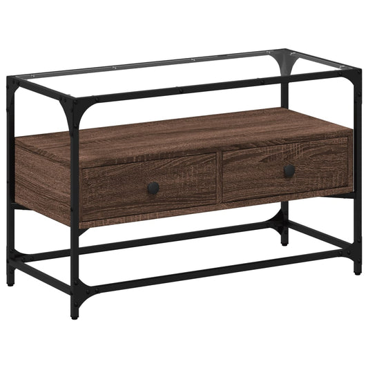 TV Cabinet with Glass Top Brown Oak 80x35x51 cm Engineered Wood TV Cabinet with Glass Top Brown Oak 80x35x51 cm Engineered Wood