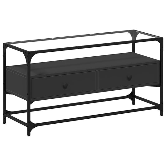 TV Cabinet with Glass Top Black 98x35x51 cm Engineered Wood TV Cabinet with Glass Top Black 98x35x51 cm Engineered Wood
