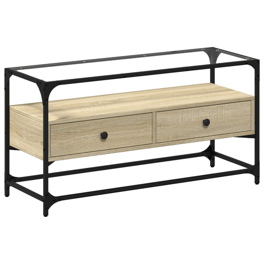 TV Cabinet with Glass Top Sonoma Oak 98x35x51cm Engineered Wood TV Cabinet with Glass Top Sonoma Oak 98x35x51cm Engineered Wood
