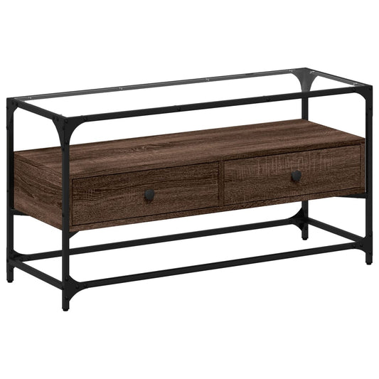 TV Cabinet with Glass Top Brown Oak 98x35x51 cm Engineered Wood TV Cabinet with Glass Top Brown Oak 98x35x51 cm Engineered Wood