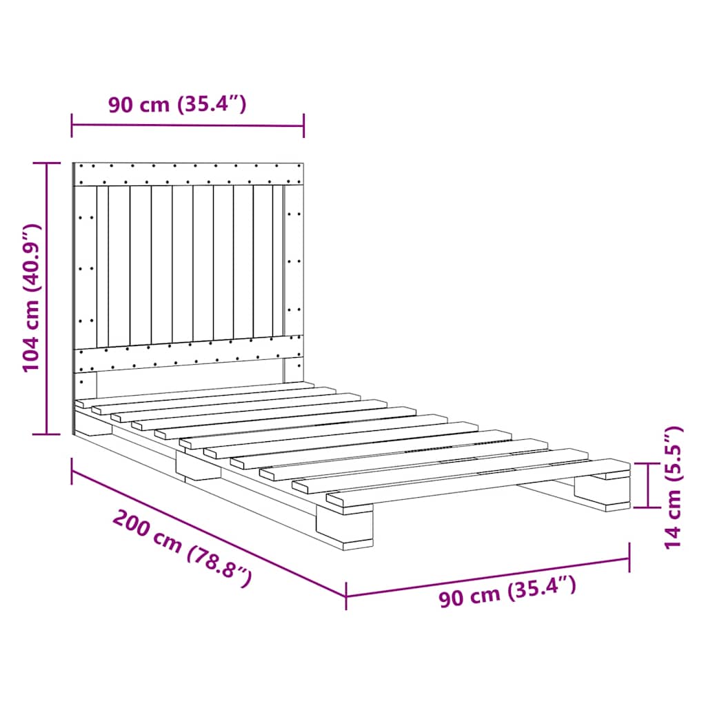 Bed Frame | Natural Pine | Solid Pinewood | Single size | Durable