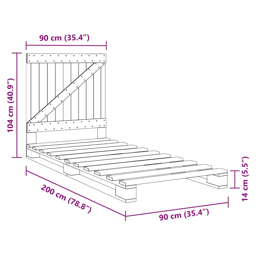 Bed Frame without Mattress with Headboard 90x200 cm Solid Wood