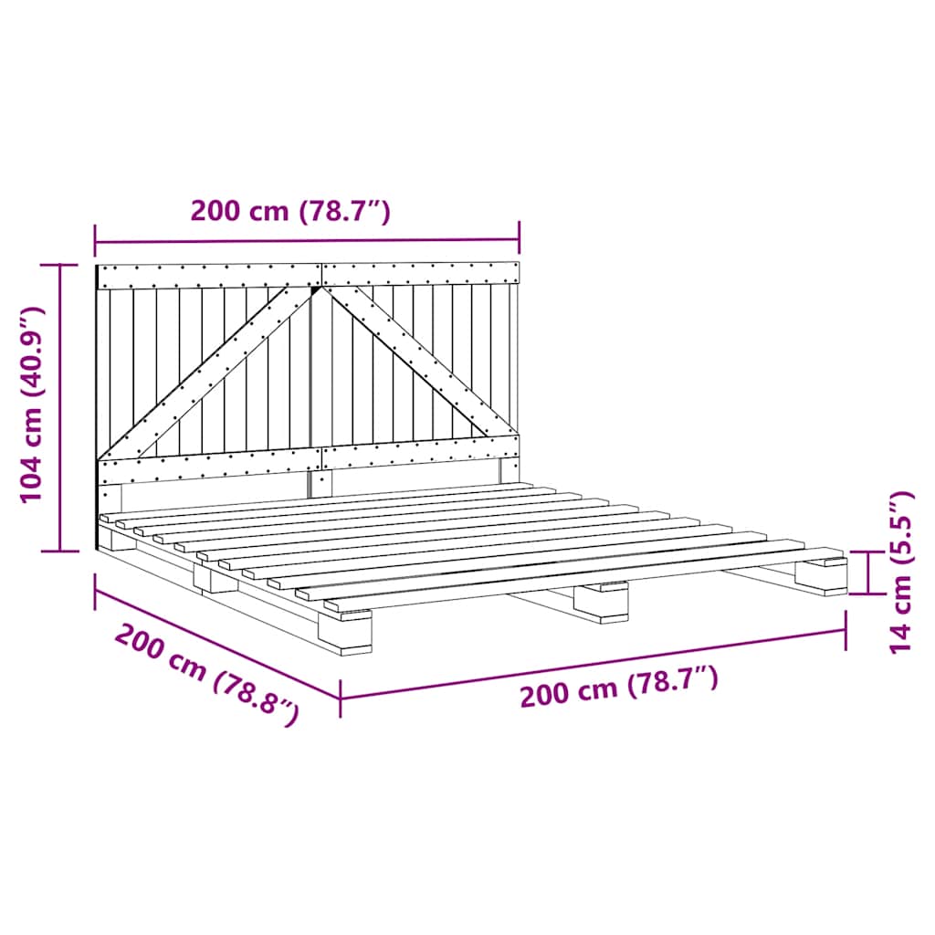 Bed Frame without Mattress with Headboard 200x200 cm Solid Wood