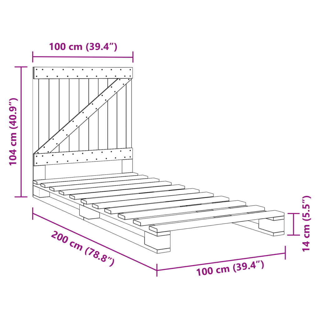 Bed Frame without Mattress Grey 100x200 cm Solid Wood Pine