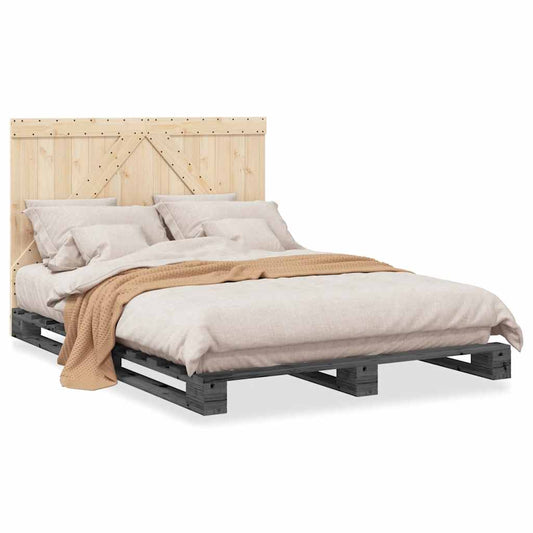 Bed Frame | Grey | Solid pinewood | Double | Durable | Bed Frame Bed Frame | Grey | Solid pinewood | Double | Durable | Bed Frame
