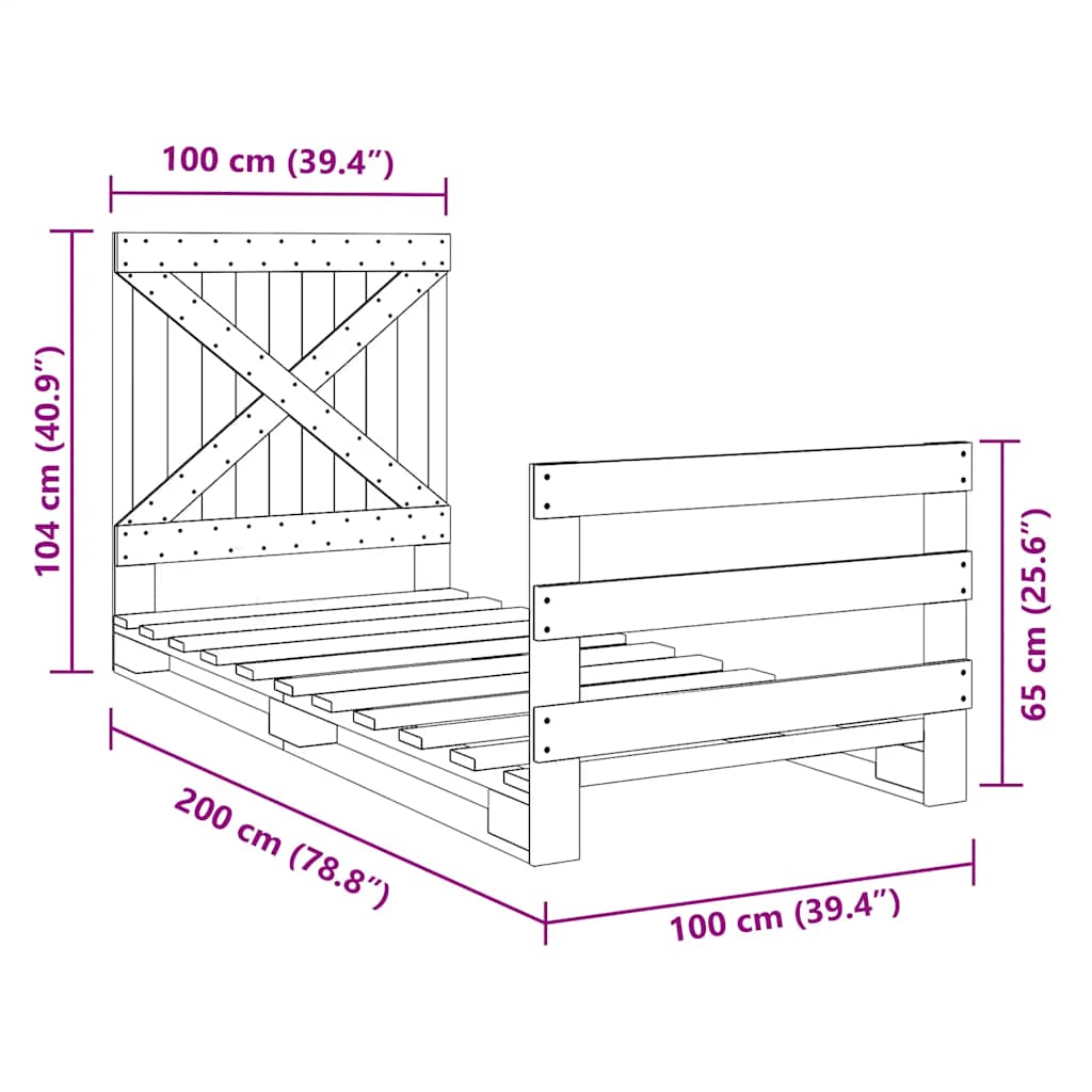 Bed Frame without Mattress with Headboard 100x200 cm Solid Wood