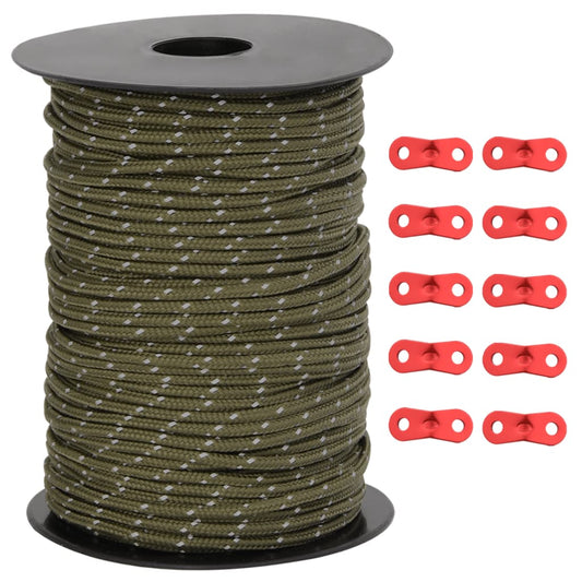 Tent Guy Rope with Reflective Strips and Spanners 50 m 3 mm Tent Guy Rope with Reflective Strips and Spanners 50 m 3 mm