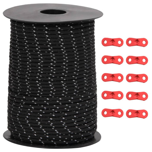 Tent Guy Rope with Reflective Strips and Spanners 50 m 3 mm Tent Guy Rope with Reflective Strips and Spanners 50 m 3 mm