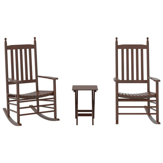 Rocking Chairs 2pcs with Foldable Table Brown Solid Wood Poplar Rocking Chairs 2pcs with Foldable Table Brown Solid Wood Poplar