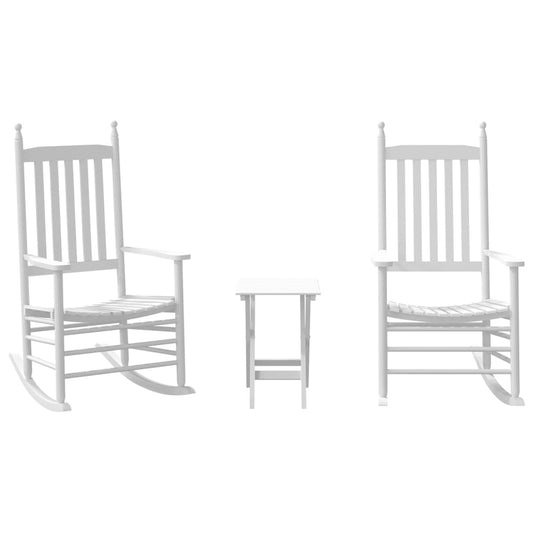 Rocking Chairs 2pcs with Foldable Table White Solid Wood Poplar Rocking Chairs 2pcs with Foldable Table White Solid Wood Poplar