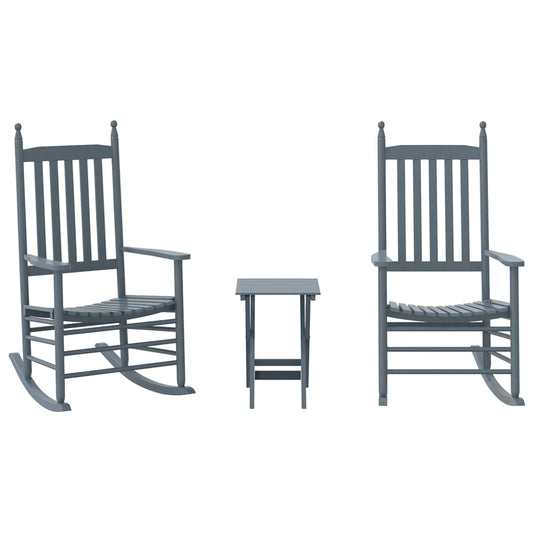 Rocking Chairs 2pcs with Foldable Table Grey Solid Wood Poplar Rocking Chairs 2pcs with Foldable Table Grey Solid Wood Poplar