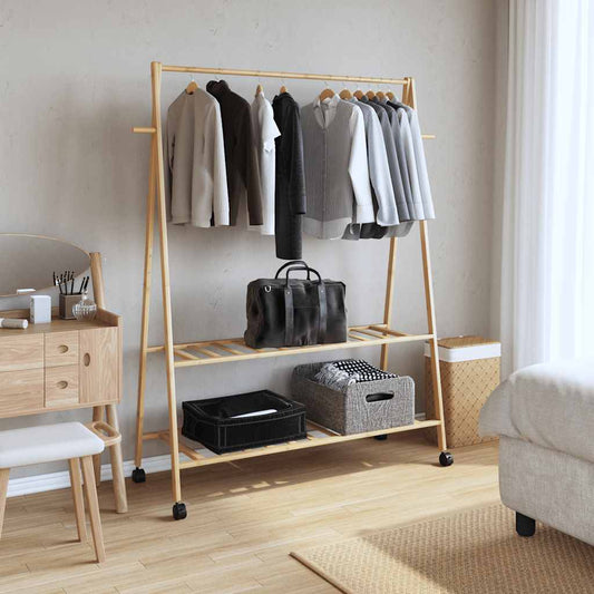 Clothes Rack with Shelves and Wheels 132x45.5x155.5 cm Bamboo Clothes Rack with Shelves and Wheels 132x45.5x155.5 cm Bamboo