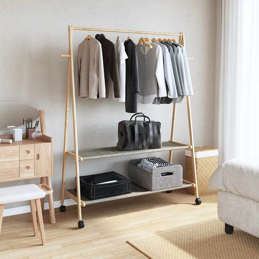 Clothes Rack with Shelves and Wheels 132x45.5x155.5 cm Bamboo Clothes Rack with Shelves and Wheels 132x45.5x155.5 cm Bamboo