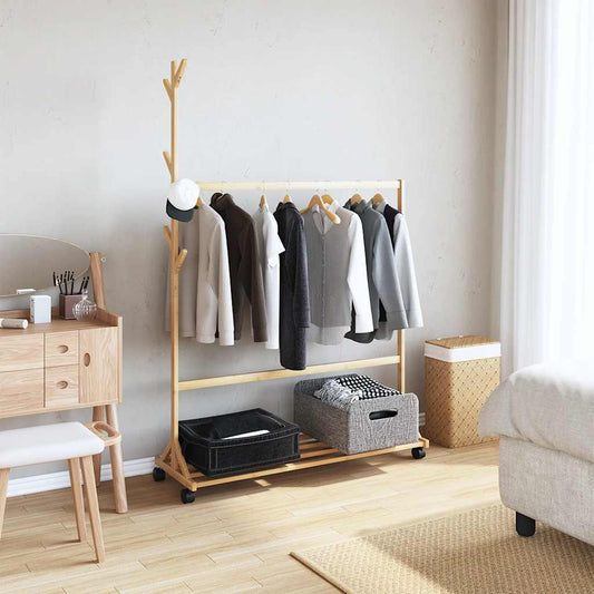 Clothes Rack with Hooks and Wheels 100x35x157 cm Bamboo Clothes Rack with Hooks and Wheels 100x35x157 cm Bamboo