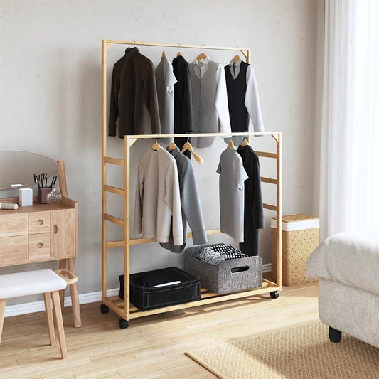 Clothes Rack with Shelves and Wheels 90x35x155 cm Bamboo Clothes Rack with Shelves and Wheels 90x35x155 cm Bamboo