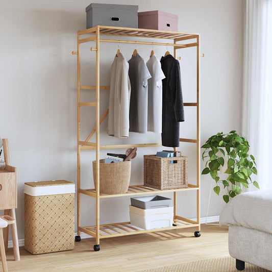 Clothes Rack with Shelves and Wheels 110x40x180 cm Bamboo Clothes Rack with Shelves and Wheels 110x40x180 cm Bamboo