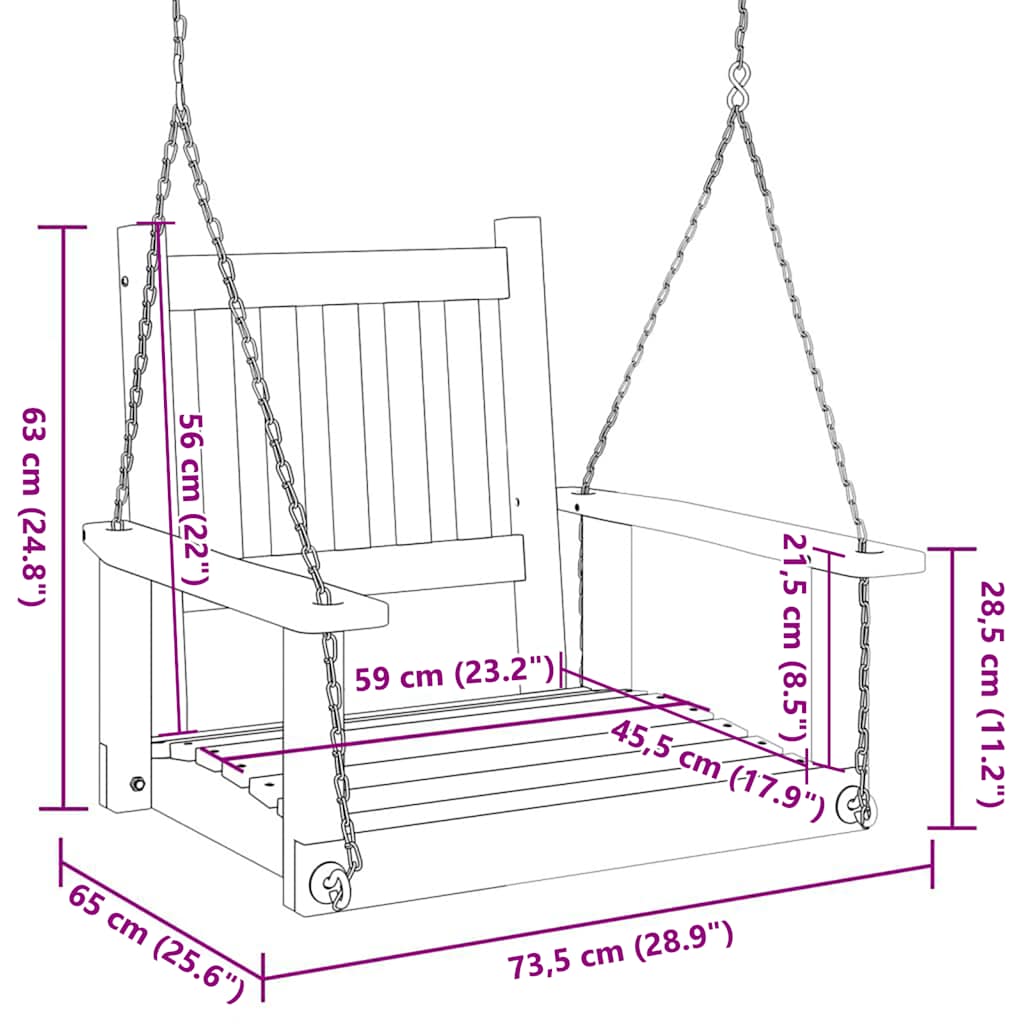 Garden Swing Chair with Metal Chains Black Solid Wood Fir