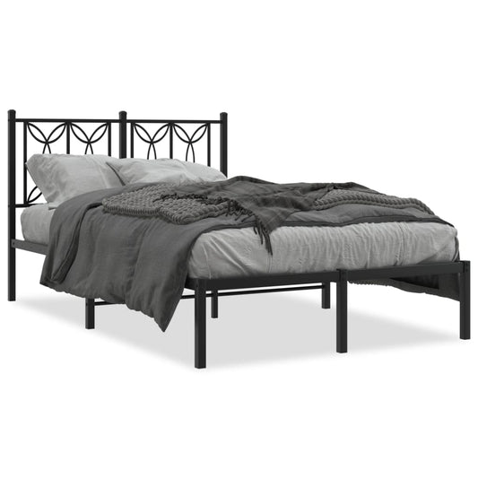 Metal Bed Frame without Mattress with Headboard Black 120x190cm Metal Bed Frame without Mattress with Headboard Black 120x190cm