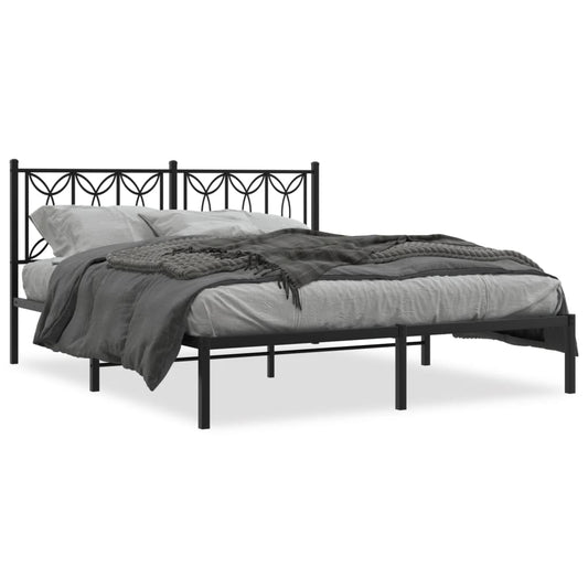 Metal Bed Frame without Mattress with Headboard Black 150x200cm Metal Bed Frame without Mattress with Headboard Black 150x200cm