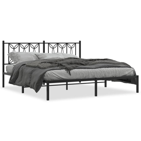Metal Bed Frame without Mattress with Headboard Black 180x200cm Metal Bed Frame without Mattress with Headboard Black 180x200cm