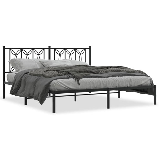 Metal Bed Frame without Mattress with Headboard Black 183x213cm Metal Bed Frame without Mattress with Headboard Black 183x213cm