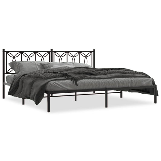 Metal Bed Frame without Mattress with Headboard Black 193x203cm Metal Bed Frame without Mattress with Headboard Black 193x203cm