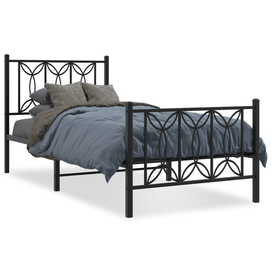 Metal Bed Frame without Mattress with Footboard Black 75x190cm Metal Bed Frame without Mattress with Footboard Black 75x190cm