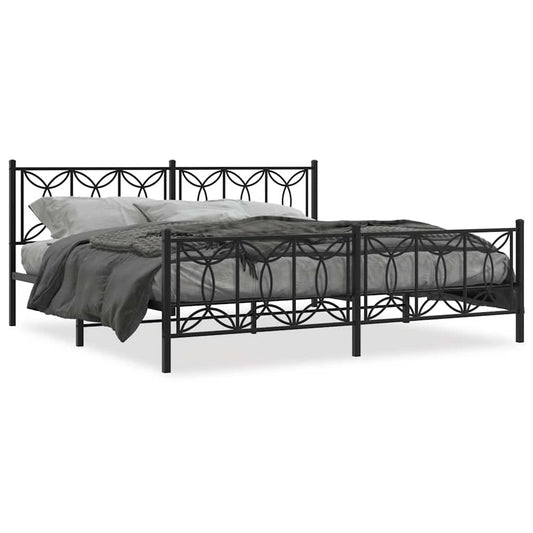 Metal Bed Frame without Mattress with Footboard Black 193x203cm Metal Bed Frame without Mattress with Footboard Black 193x203cm