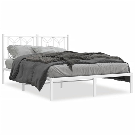 Metal Bed Frame without Mattress with Headboard White 140x190cm Metal Bed Frame without Mattress with Headboard White 140x190cm