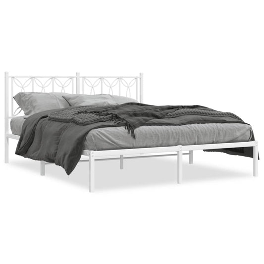 Metal Bed Frame without Mattress with Headboard White 150x200cm Metal Bed Frame without Mattress with Headboard White 150x200cm