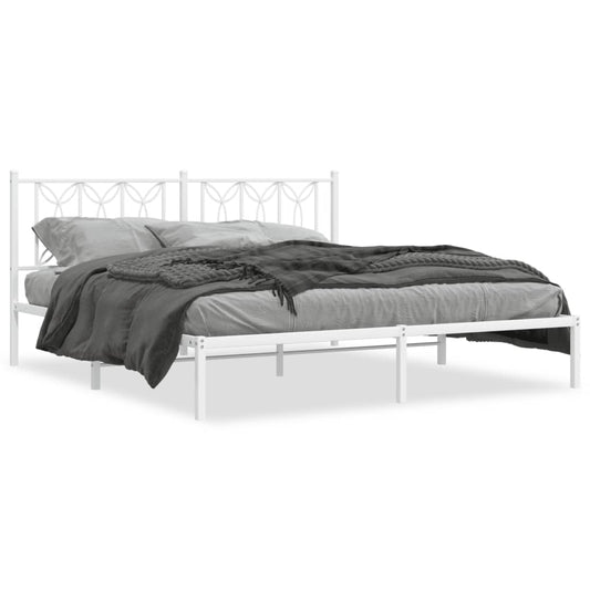 Metal Bed Frame without Mattress with Headboard White 180x200cm Metal Bed Frame without Mattress with Headboard White 180x200cm