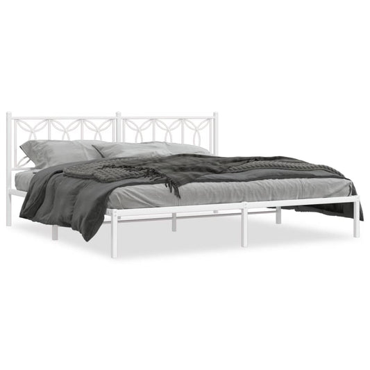 Metal Bed Frame without Mattress with Headboard White 200x200cm Metal Bed Frame without Mattress with Headboard White 200x200cm
