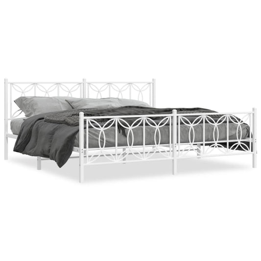 Metal Bed Frame without Mattress with Footboard White 200x200cm Metal Bed Frame without Mattress with Footboard White 200x200cm
