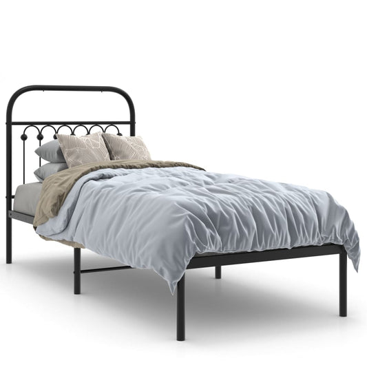 Metal Bed Frame without Mattress with Headboard Black 75x190cm Metal Bed Frame without Mattress with Headboard Black 75x190cm