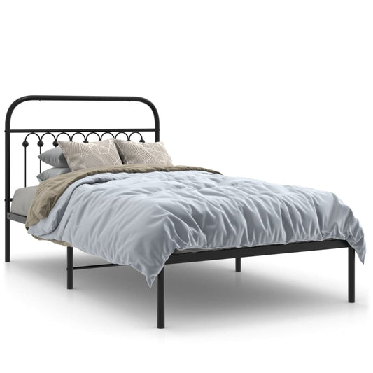 Metal Bed Frame without Mattress with Headboard Black 100x190cm Metal Bed Frame without Mattress with Headboard Black 100x190cm
