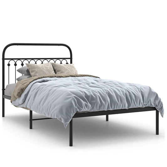 Metal Bed Frame without Mattress with Headboard Black 107x203cm Metal Bed Frame without Mattress with Headboard Black 107x203cm