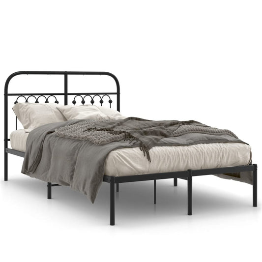 Metal Bed Frame without Mattress with Headboard Black 120x190cm Metal Bed Frame without Mattress with Headboard Black 120x190cm