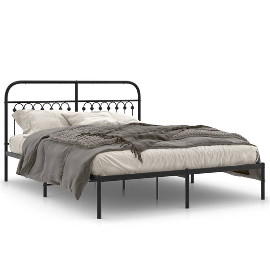 Metal Bed Frame without Mattress with Headboard Black 150x200cm Metal Bed Frame without Mattress with Headboard Black 150x200cm