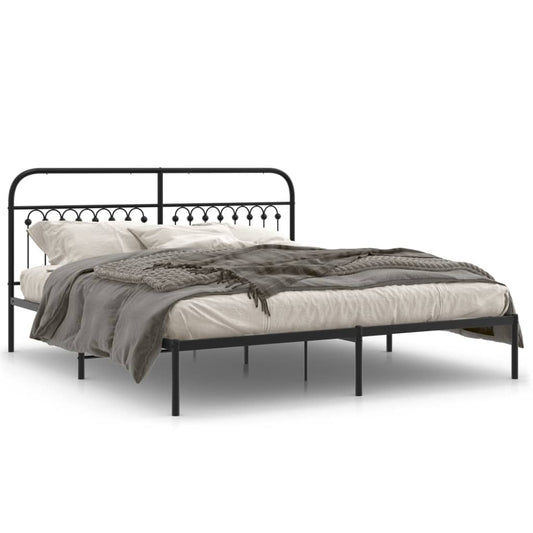 Metal Bed Frame without Mattress with Headboard Black 183x203cm Metal Bed Frame without Mattress with Headboard Black 183x203cm
